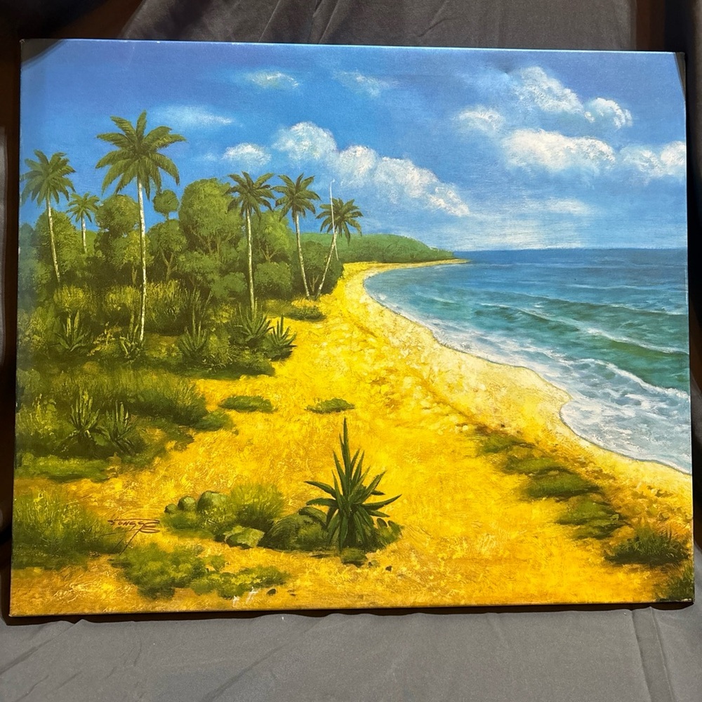 Tropical Beach Canvas Wall Art in Yellow and Blue